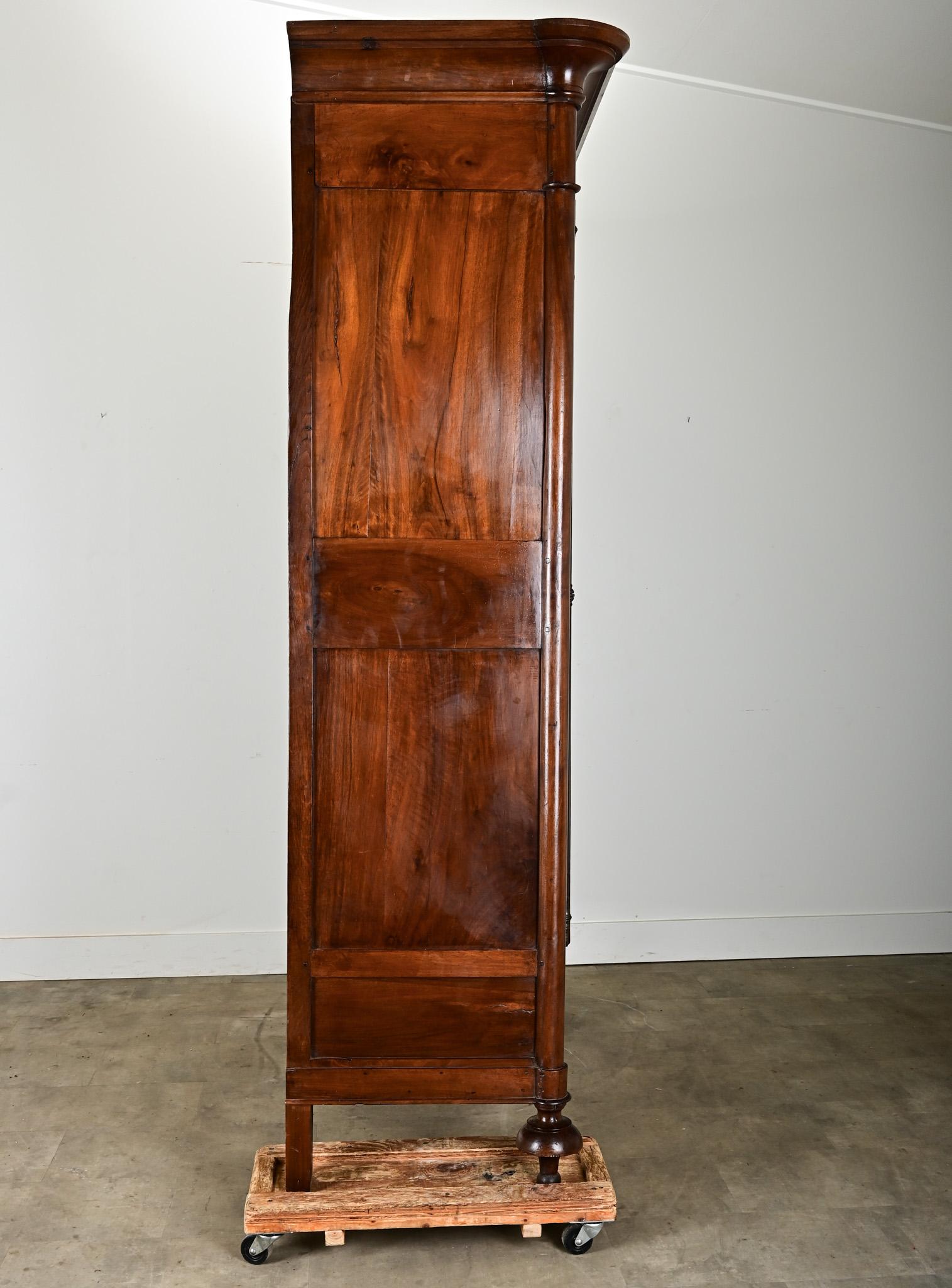 Brass French Empire 19th Century Walnut Armoire For Sale