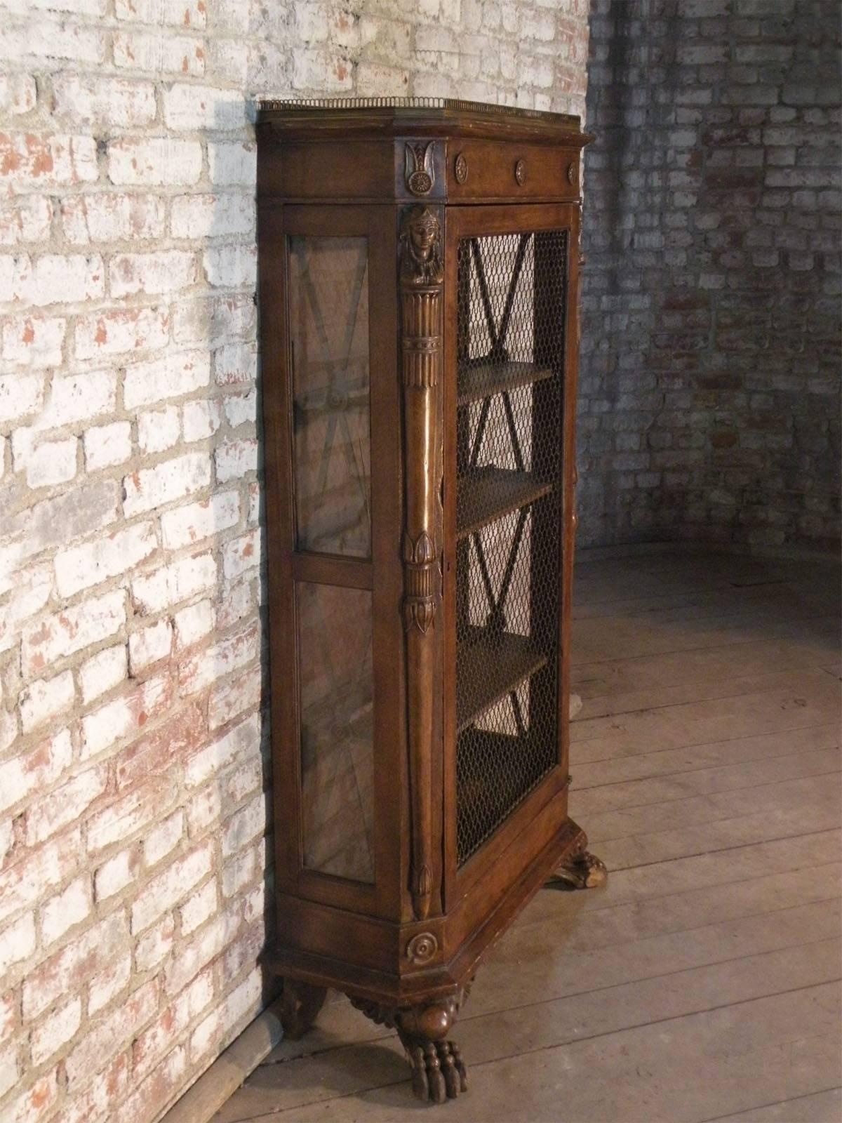 French Empire 19th Century Walnut Bookcase-Cabinet In Good Condition For Sale In Troy, NY