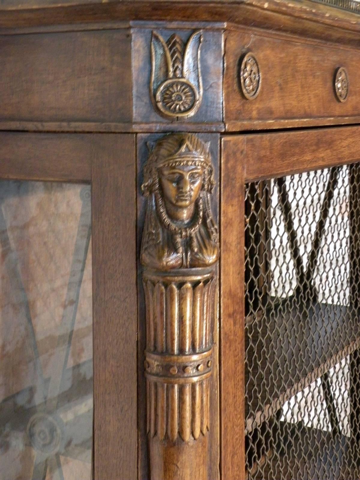 French Empire 19th Century Walnut Bookcase-Cabinet For Sale 1