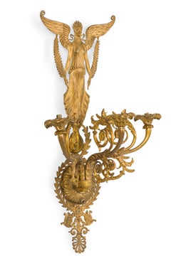French Empire 3-Arm Gilt Bronze Wall Sconce With A Winged Figure