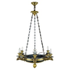 French Empire 6 Arm Lions & Eagles Bronze Chandelier