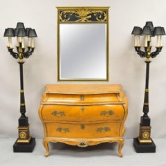 French 68" Tall Bronze & Marble Lighted Candelabra Torchere Floor Lamps