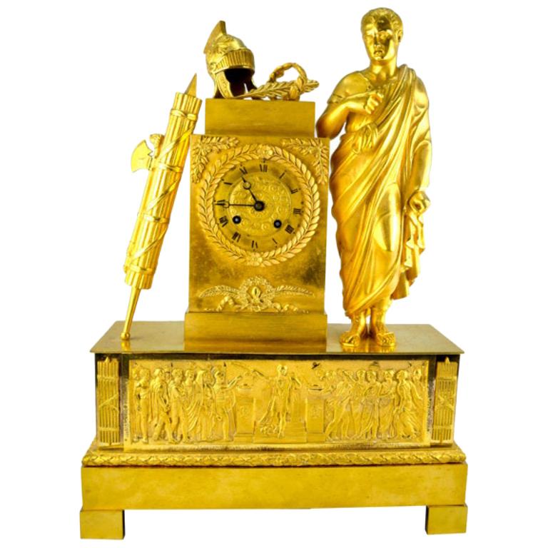 French Empire Allegorical Clock Depicting Roman Triumph and Power For Sale