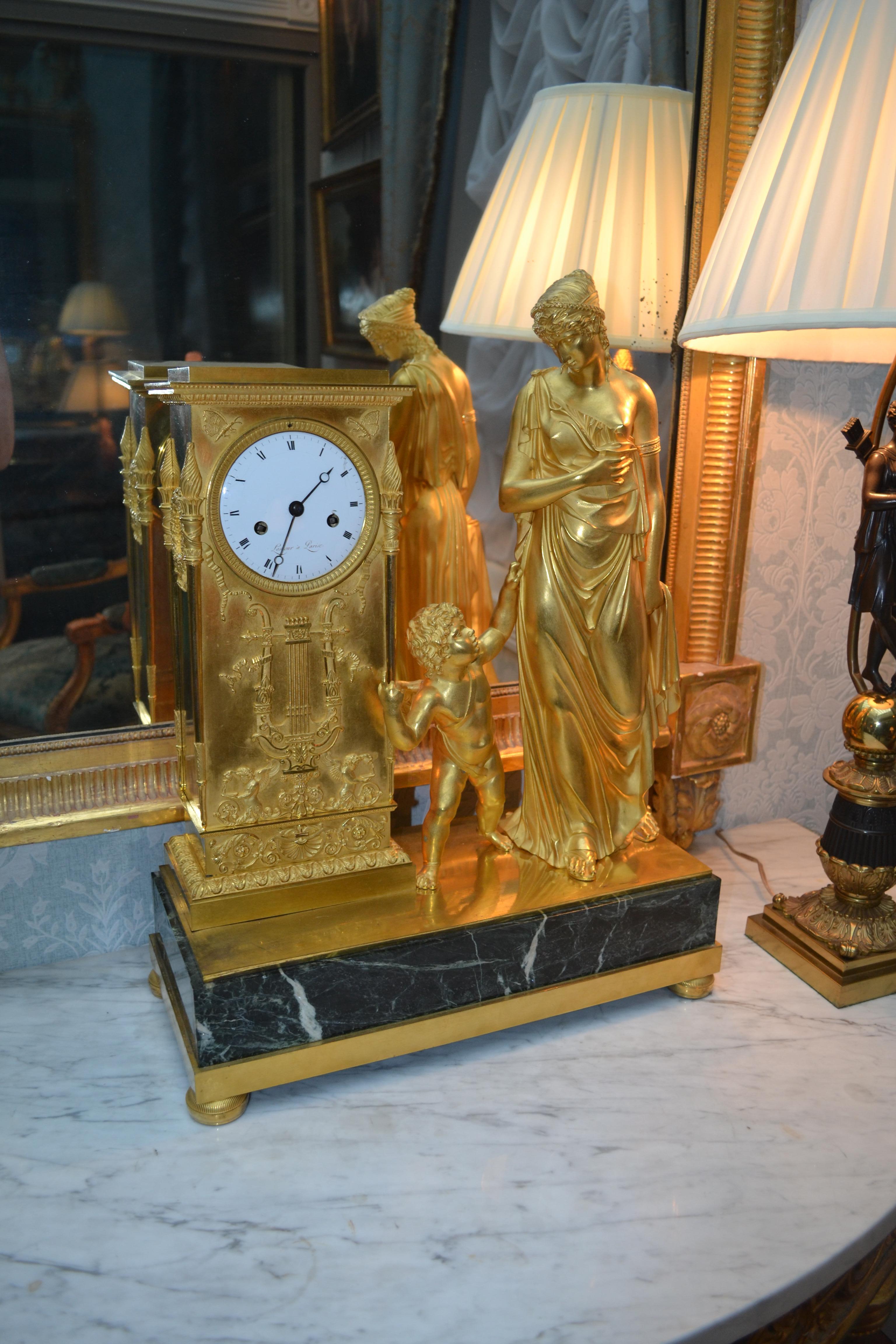 French Empire Allegorical Clock Depicting 