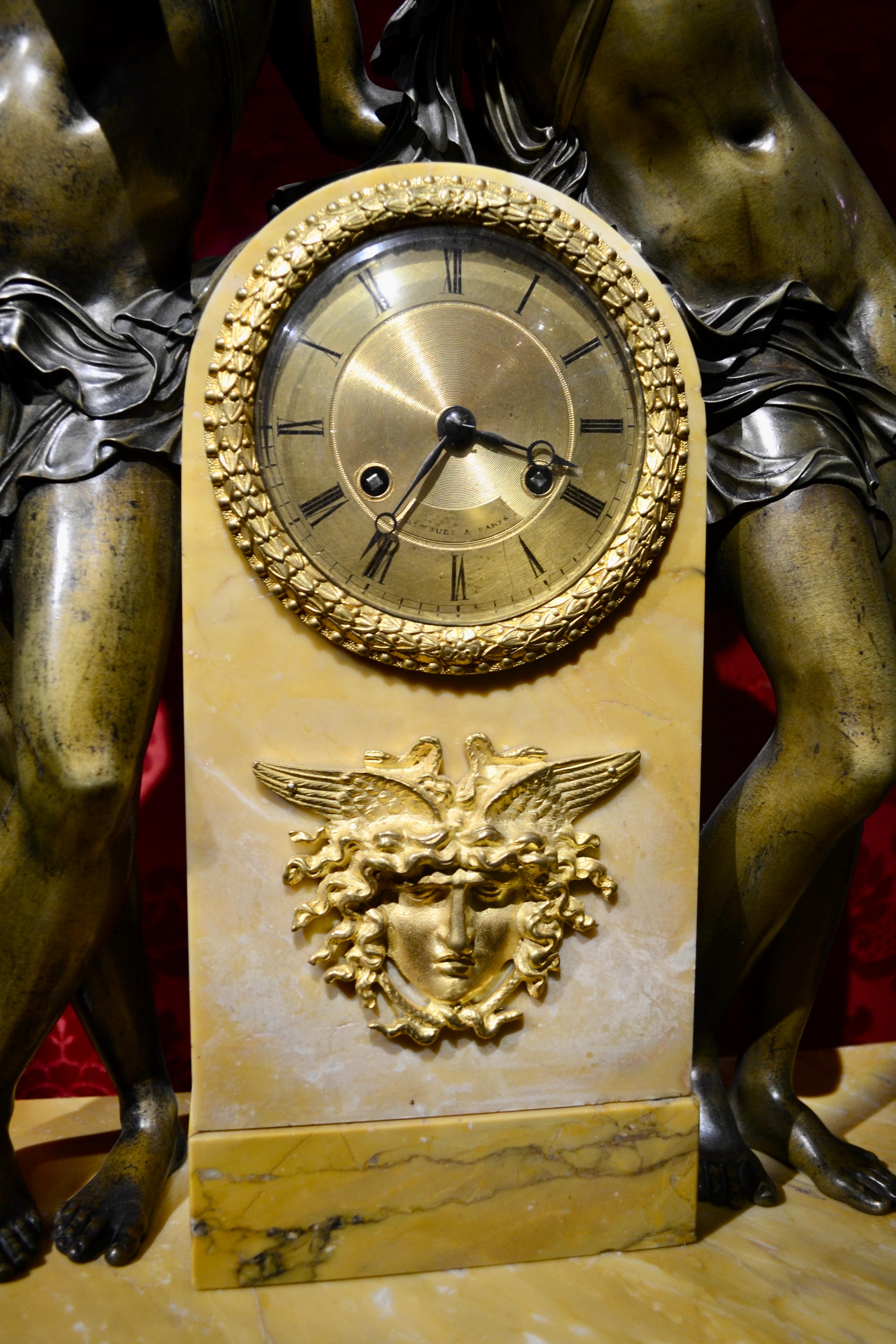 French Empire Allegorical Clock Garniture of 