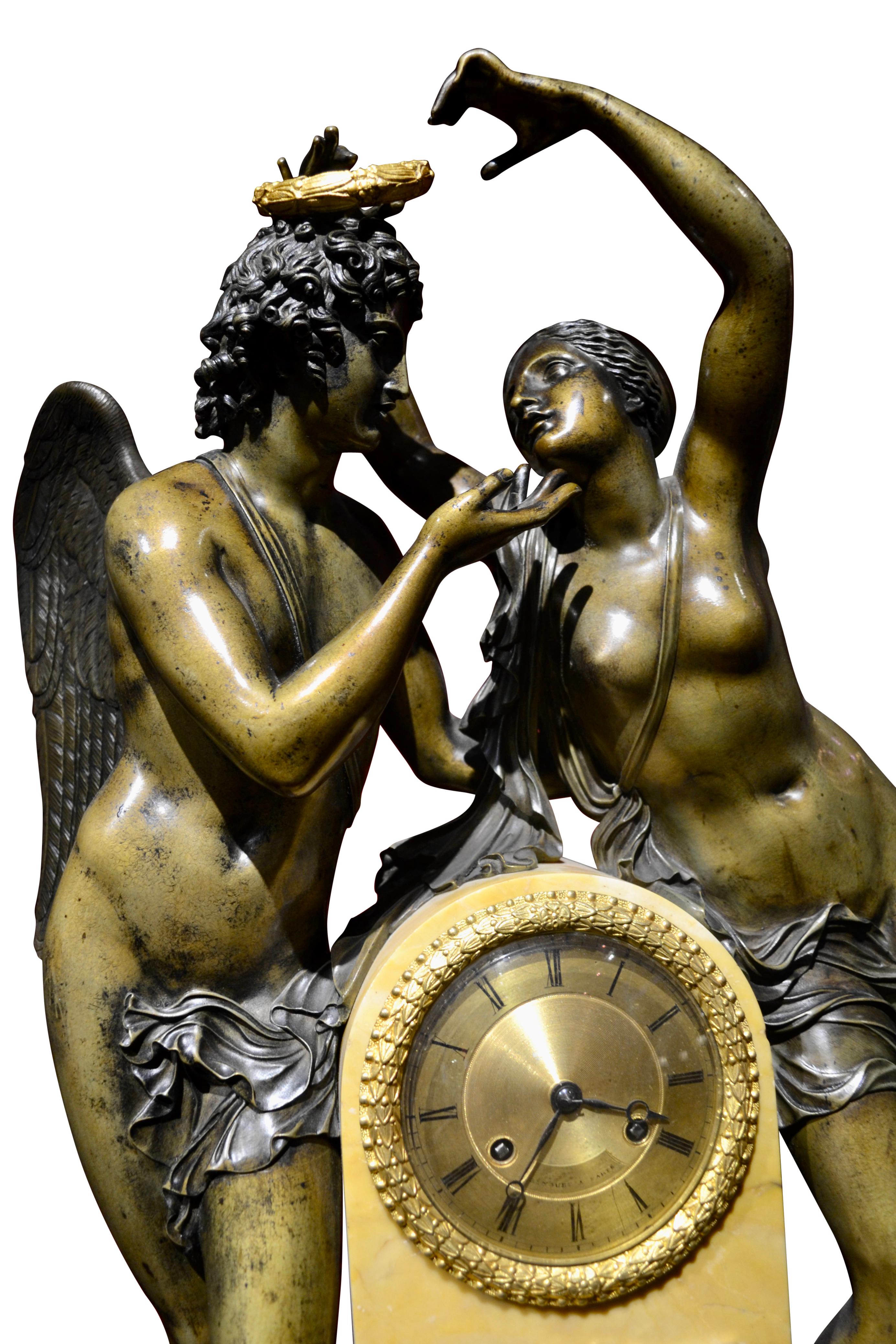 19th Century French Empire Allegorical Clock Garniture of 