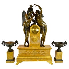 French Empire Allegorical Clock Garniture of "Psyche Crowning Amor"