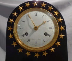 French Empire Antique Black Marble and Ormolu Borne Clock by Maniere