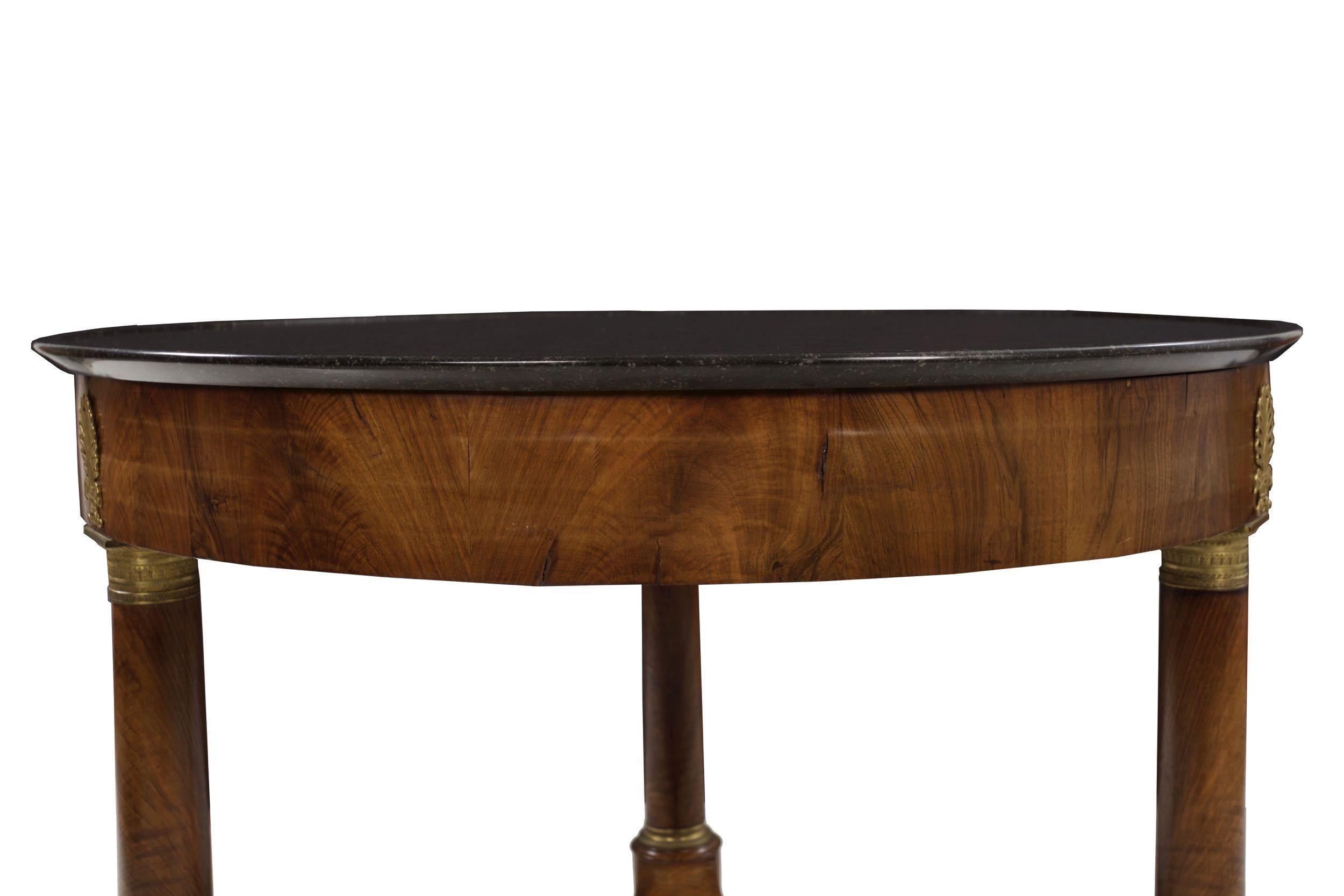 French Empire Antique Burl Walnut Center Table with Black Marble Top, circa 1815 For Sale 12