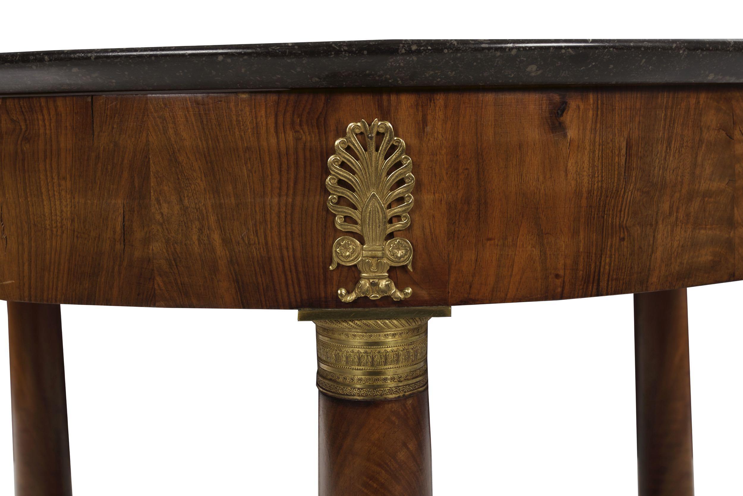 French Empire Antique Burl Walnut Center Table with Black Marble Top, circa 1815 For Sale 4