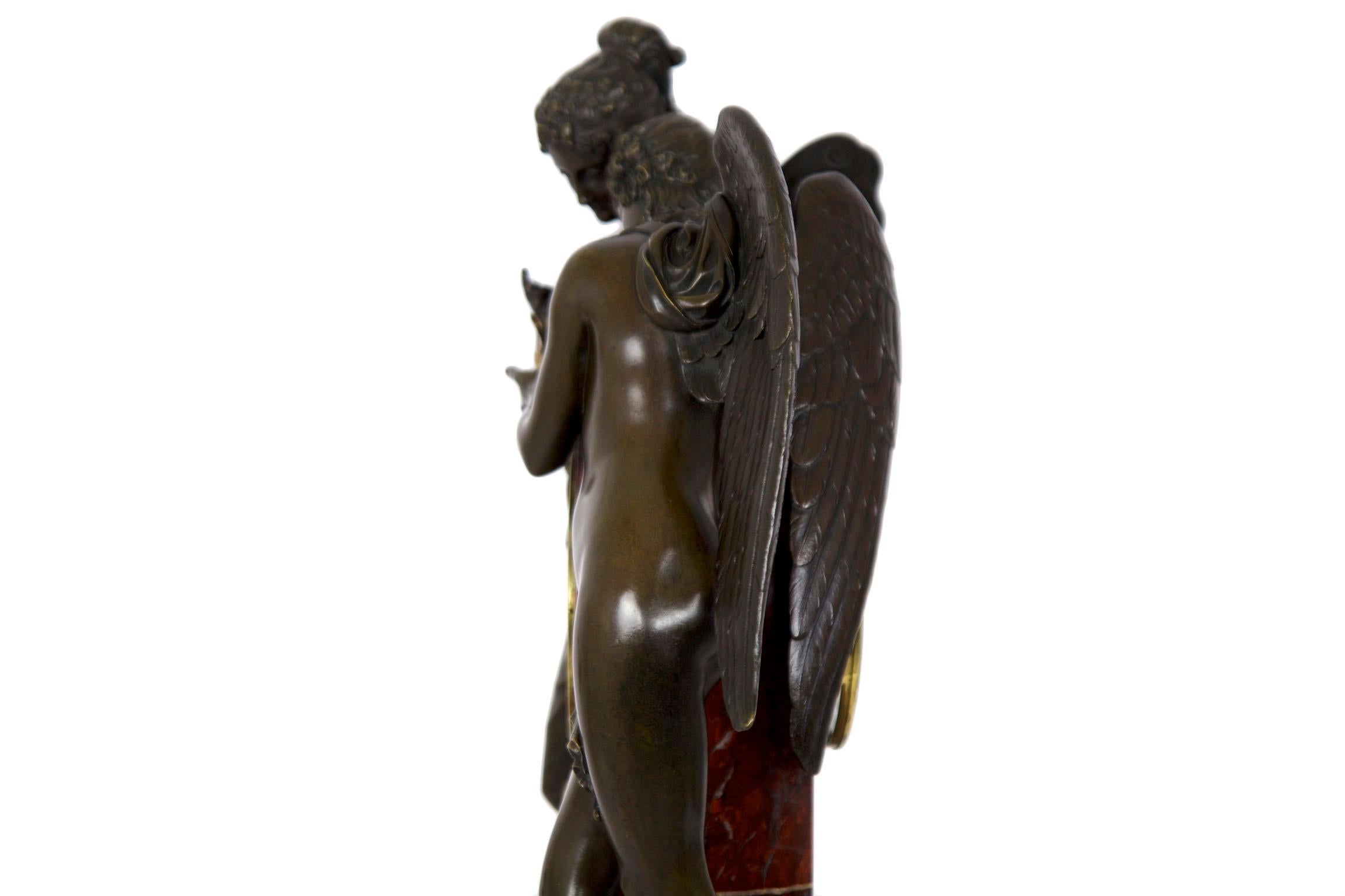 French Empire Antique Figural Bronze Mantel Clock of Psyche & Cupid, circa 1825 7