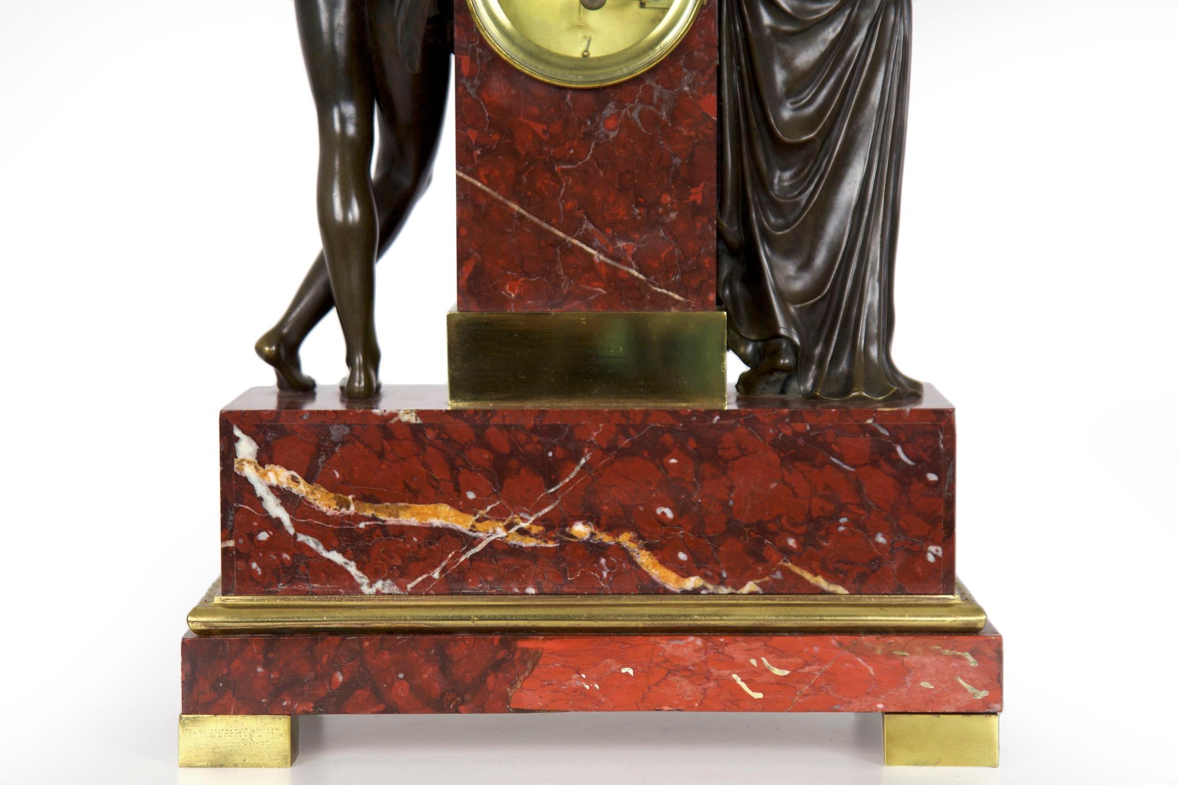 French Empire Antique Figural Bronze Mantel Clock of Psyche & Cupid, circa 1825 11