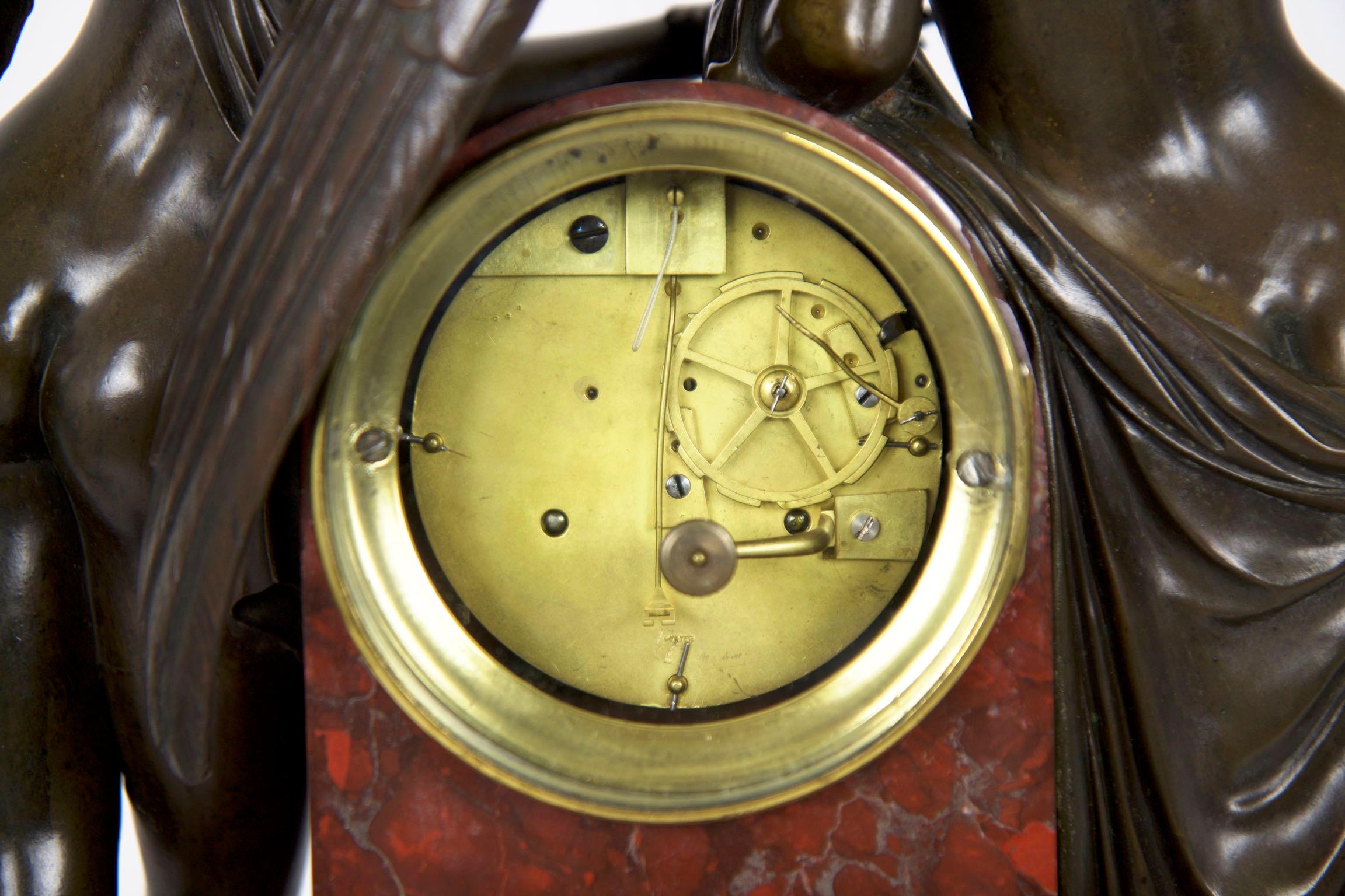French Empire Antique Figural Bronze Mantel Clock of Psyche & Cupid, circa 1825 13