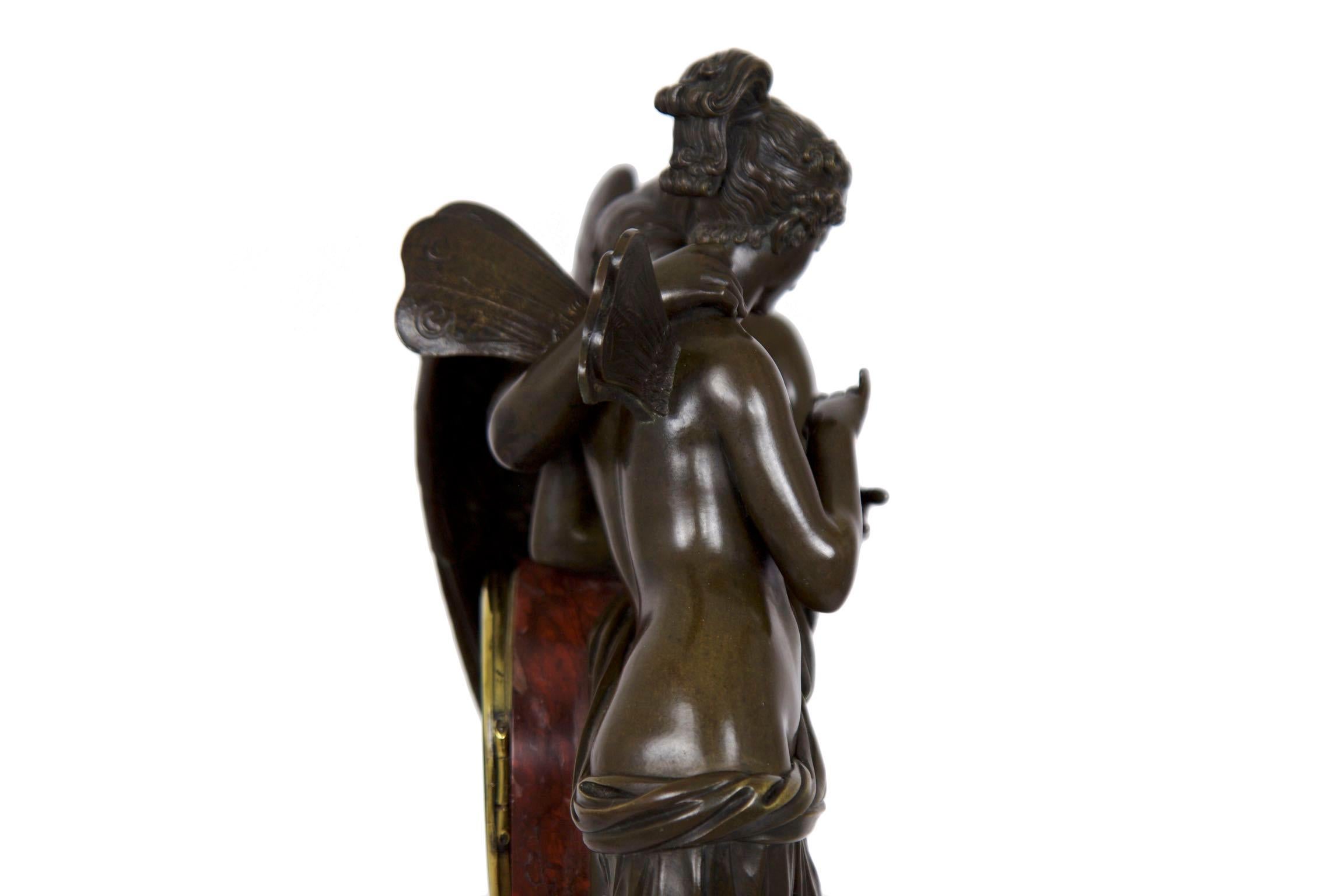 French Empire Antique Figural Bronze Mantel Clock of Psyche & Cupid, circa 1825 15