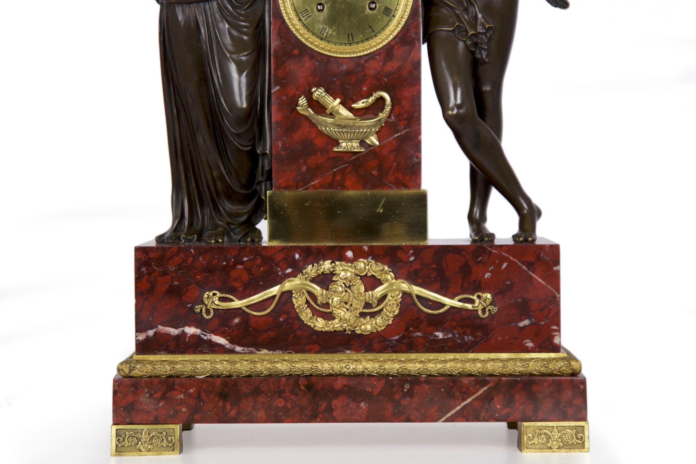 French Empire Antique Figural Bronze Mantel Clock of Psyche & Cupid, circa 1825 In Good Condition In Shippensburg, PA