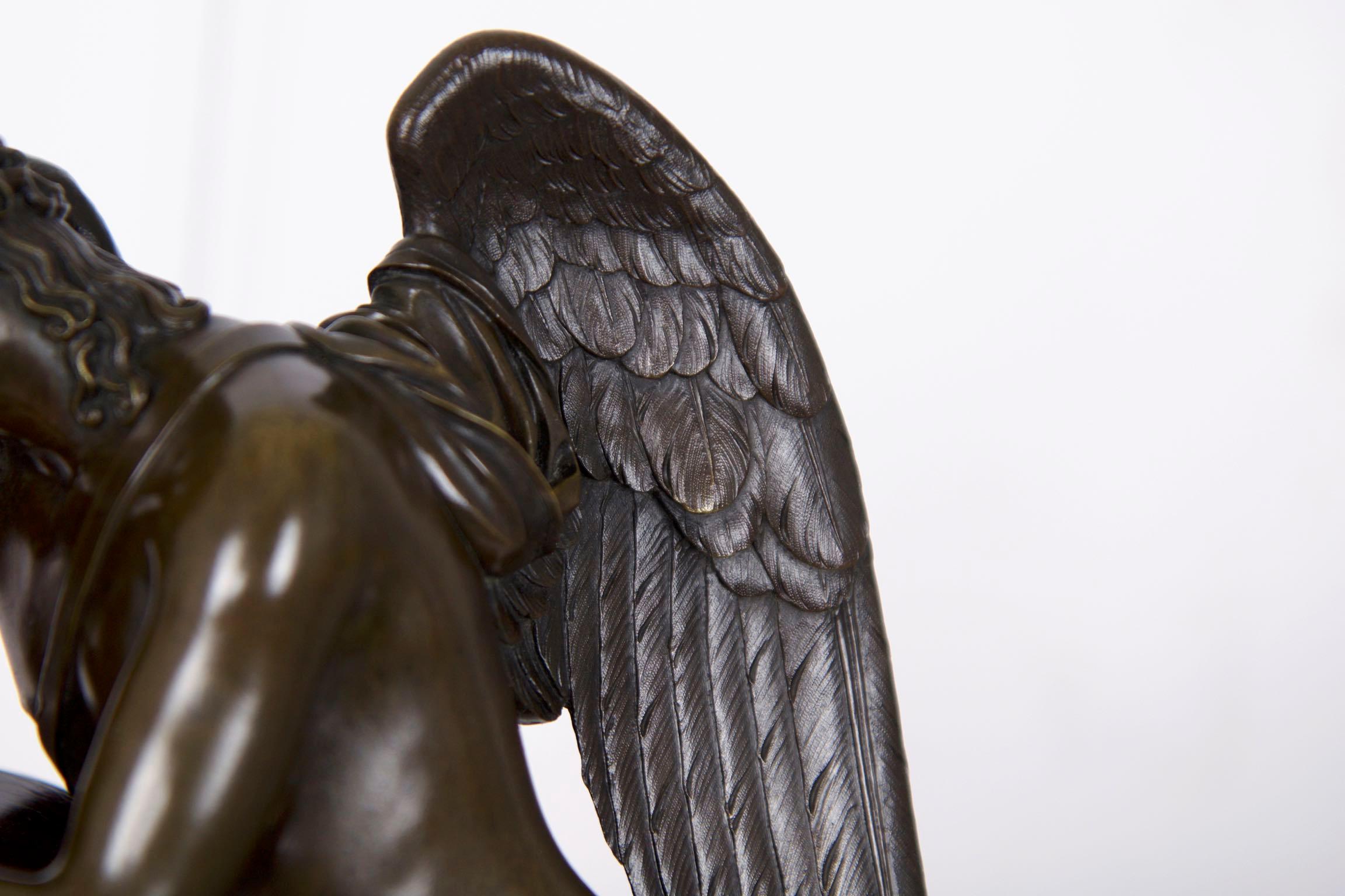 French Empire Antique Figural Bronze Mantel Clock of Psyche & Cupid, circa 1825 1