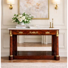 French Empire Antique Mahogany Gilt Bronze Marble Pier Table circa 1820