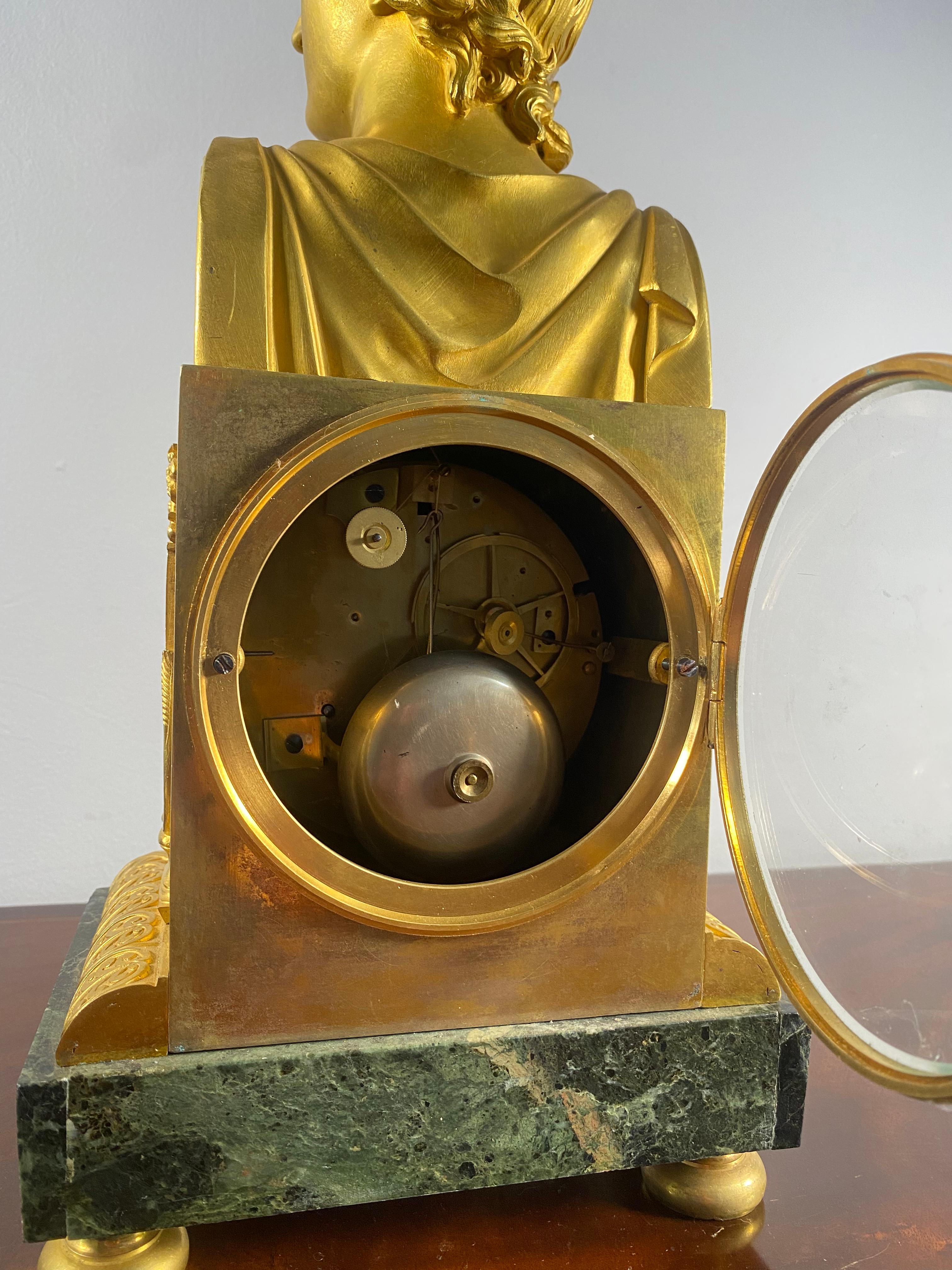 French Empire Apollo Belvedere Ormolu Mantle Clock, Circa 1830 1