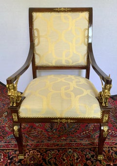 French Empire Armchairs with Ormolu Mounts and New Upholstery Napoleon III
