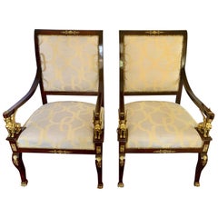 French Empire Armchairs with Ormolu Mounts and New Upholstery Napoleon III