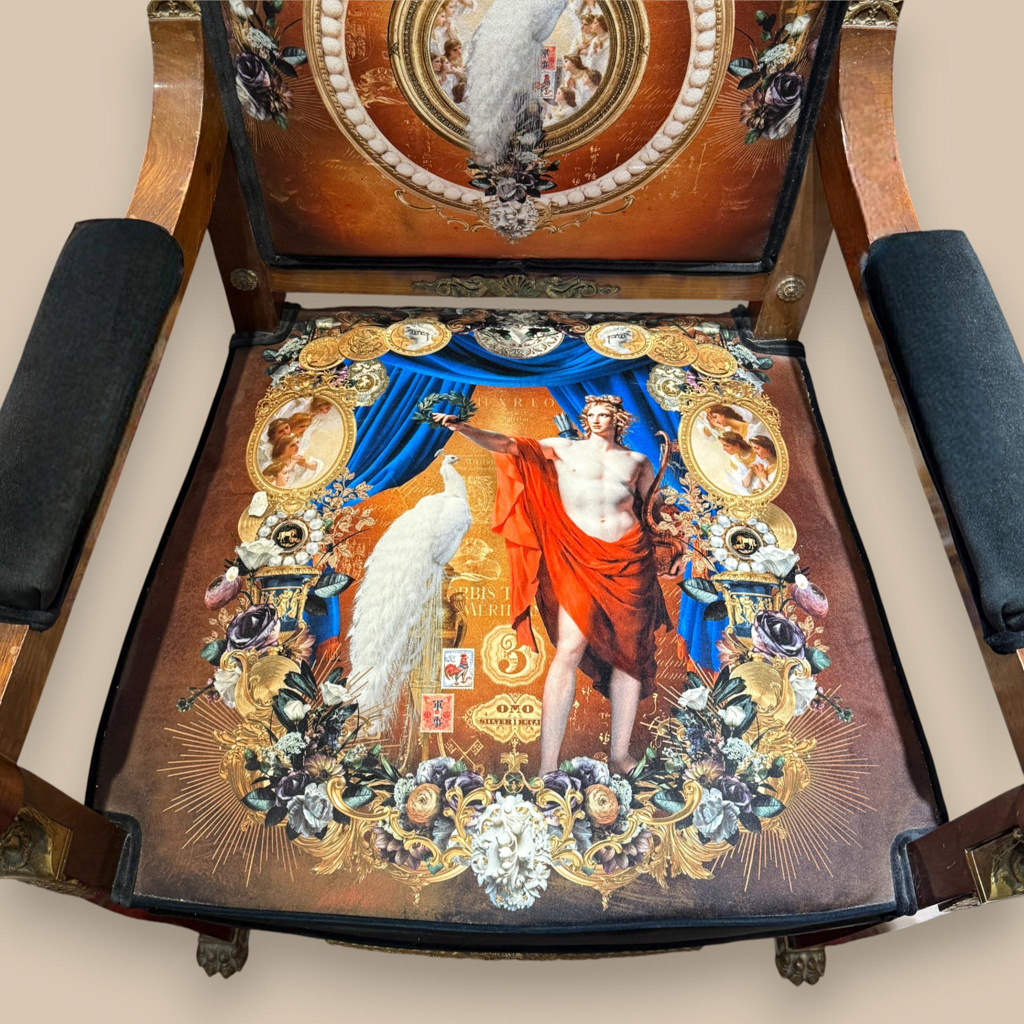 Sillón Imperio Francés Retapizado con Monturas de Bronce Dorado, S. XIX en venta 5