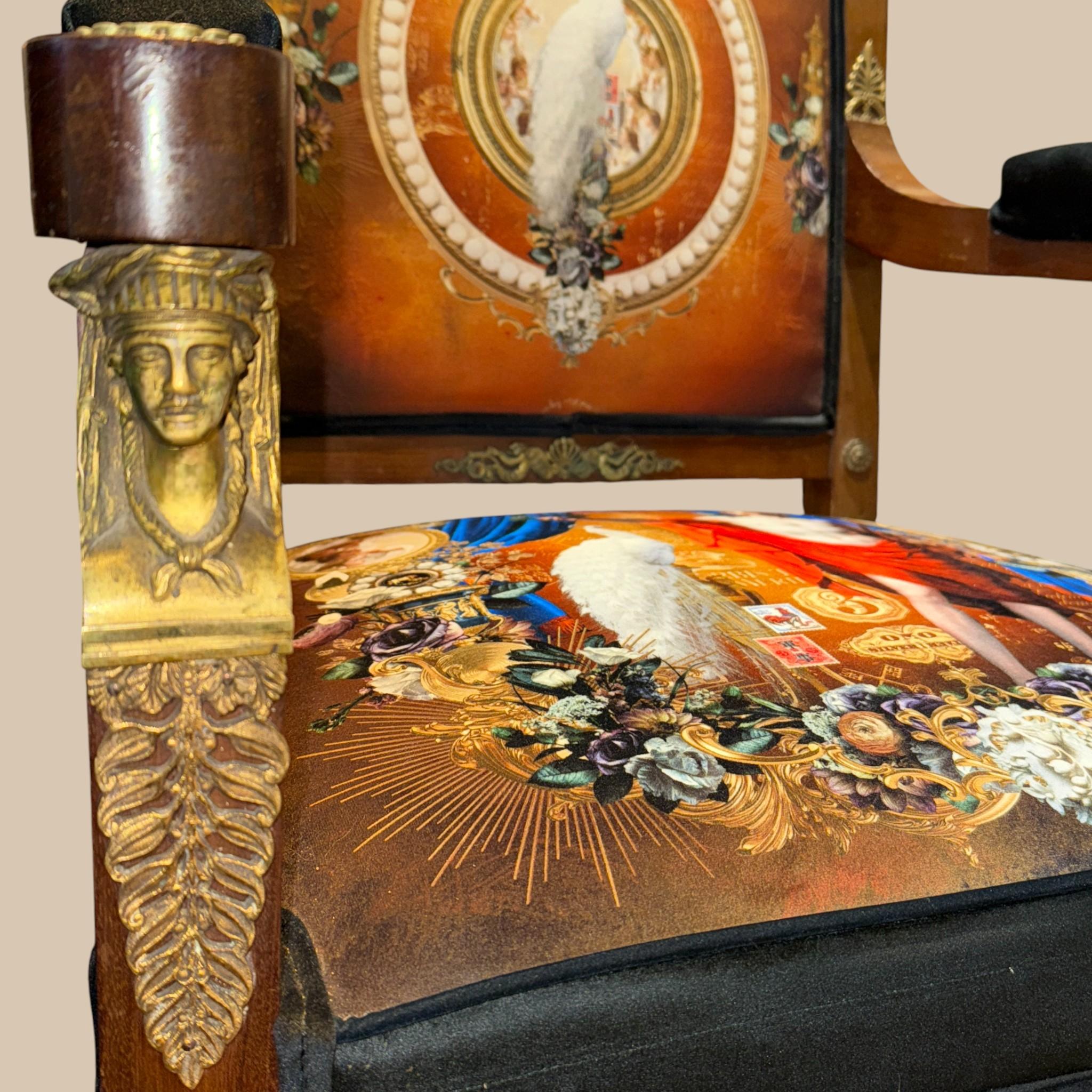 Sillón Imperio Francés Retapizado con Monturas de Bronce Dorado, S. XIX en venta 6