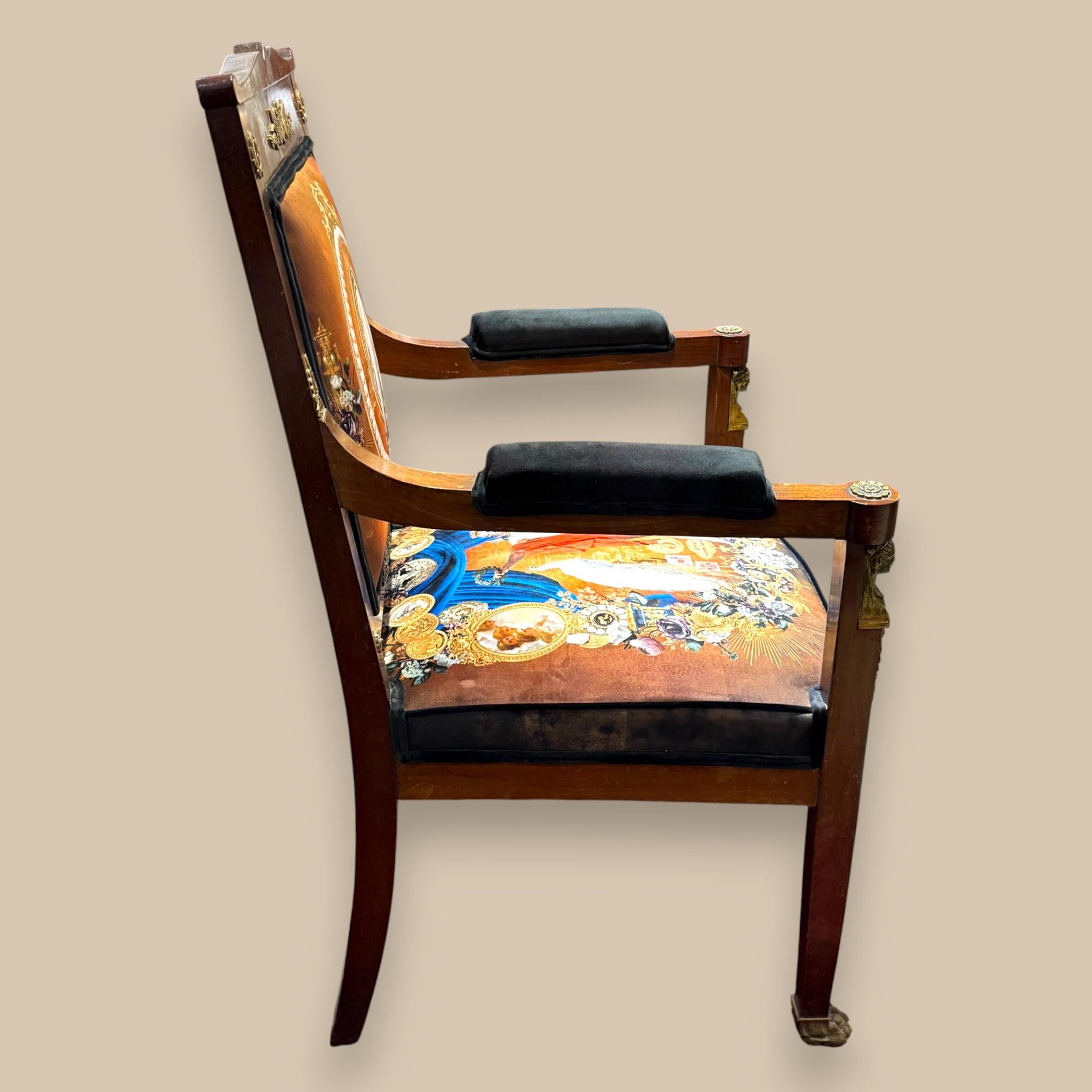 Sillón Imperio Francés Retapizado con Monturas de Bronce Dorado, S. XIX siglo XIX en venta