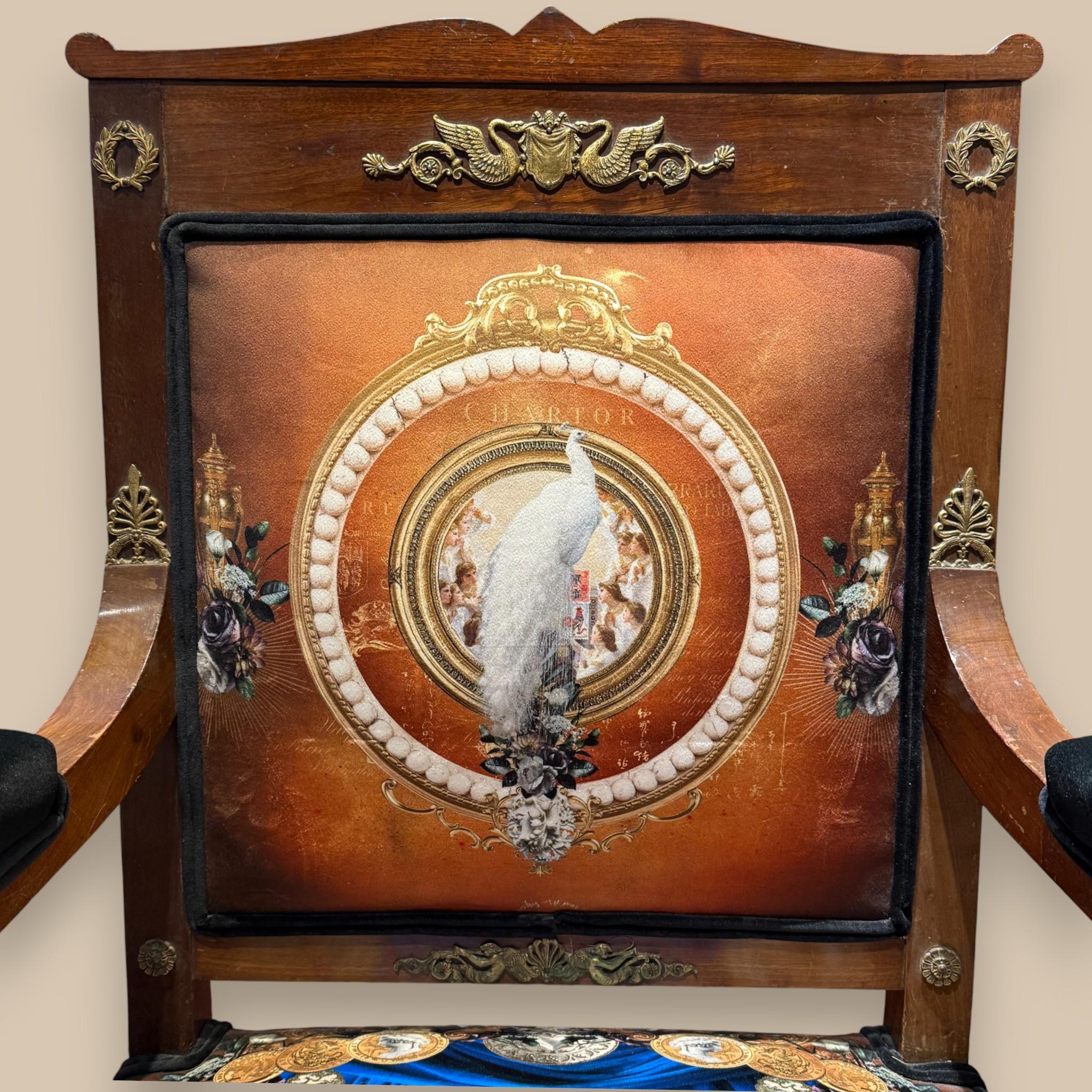 Sillón Imperio Francés Retapizado con Monturas de Bronce Dorado, S. XIX en venta 2