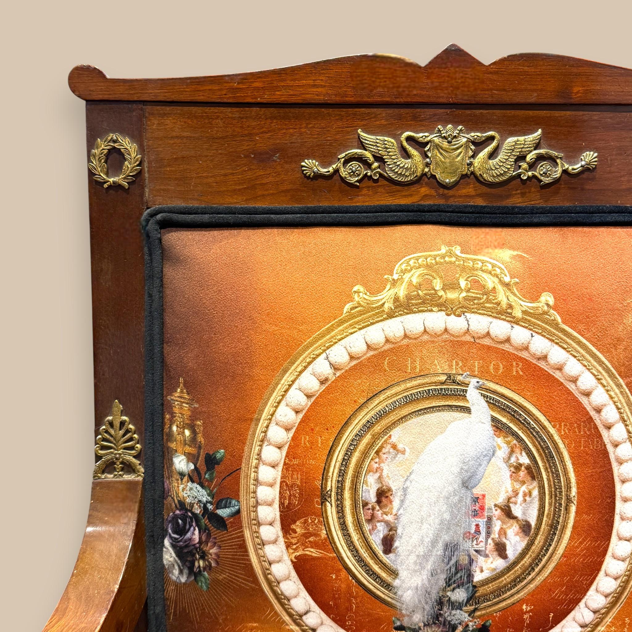 Sillón Imperio Francés Retapizado con Monturas de Bronce Dorado, S. XIX en venta 3