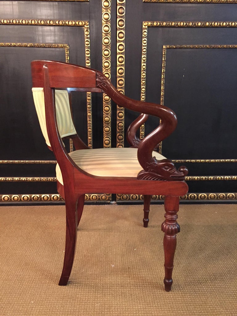 French Empire Armchair, Solid Mahogany, 18001810, Shellac Polish For