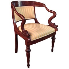 French antique Empire Armchair Solid Mahogany 1800 - 1810 Shellac Polish carved