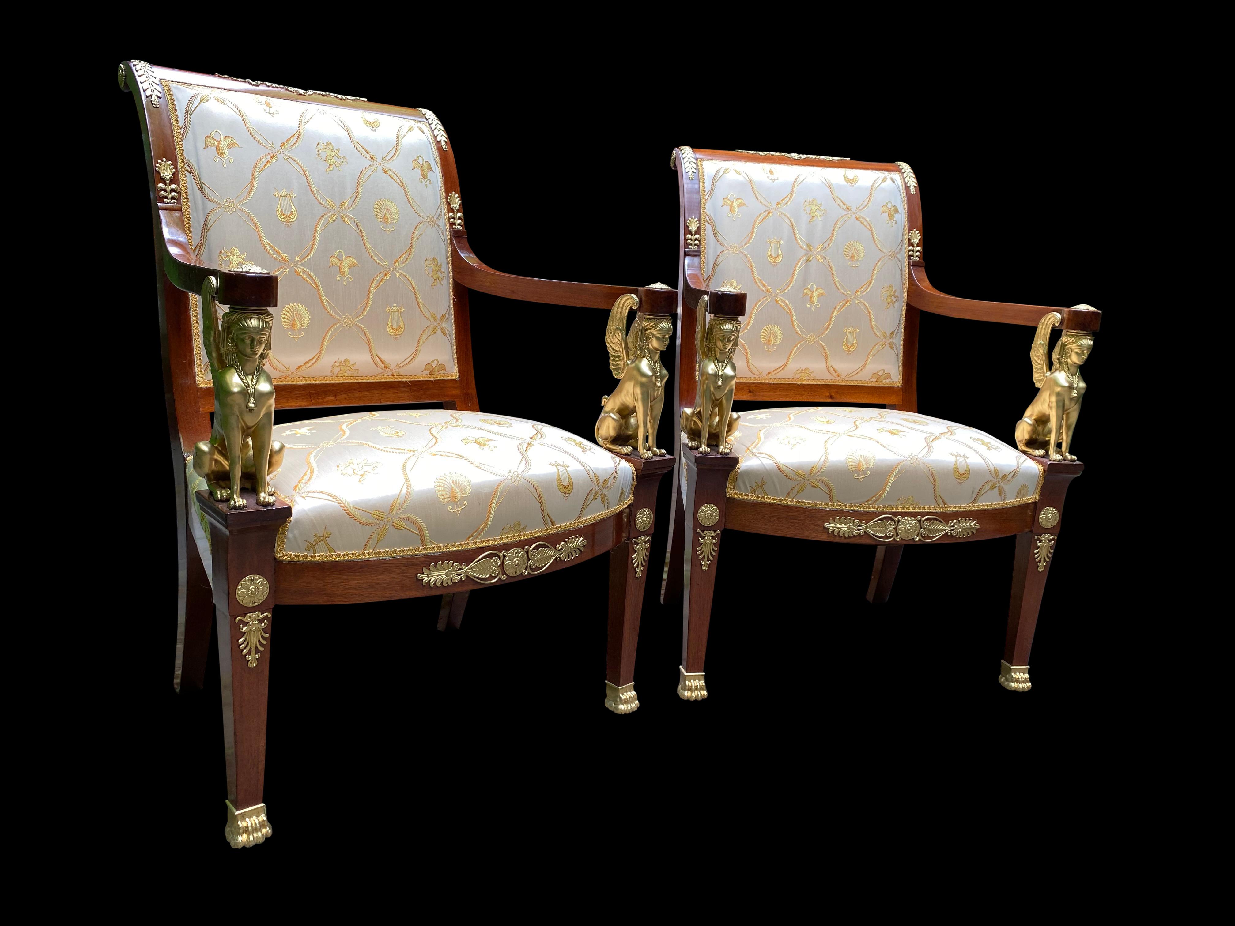 Napoleon III French Empire Armchairs with Bronze Mounts, 19th Century For Sale