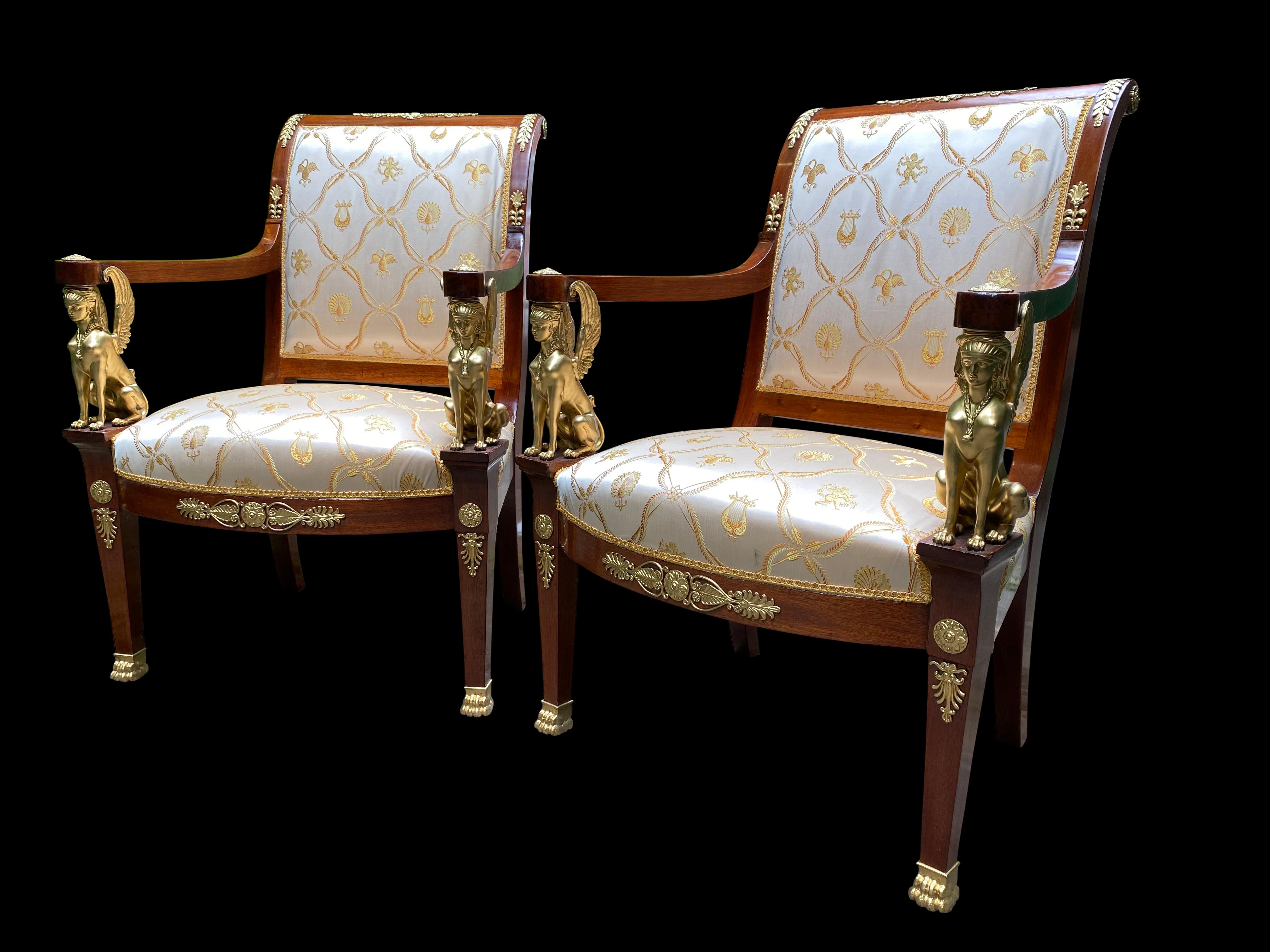French Empire Armchairs with Bronze Mounts, 19th Century In Good Condition For Sale In London, GB