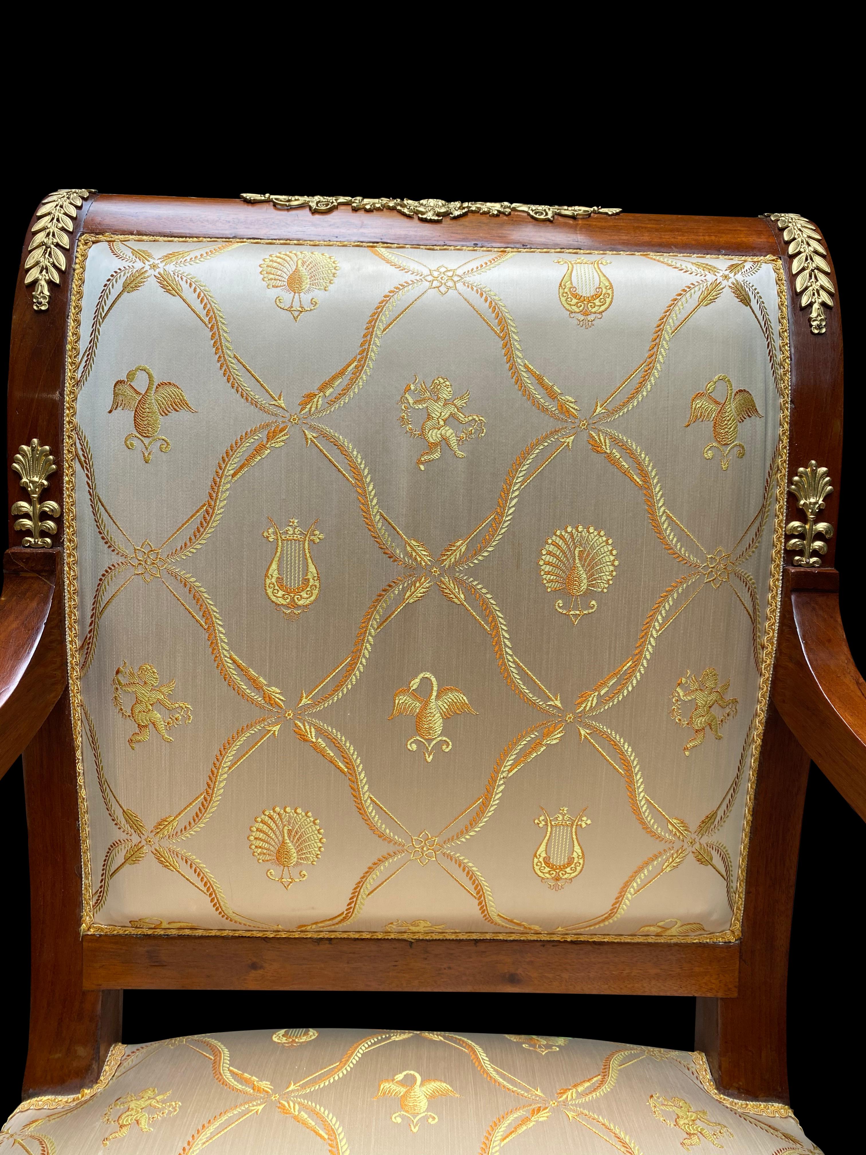 French Empire Armchairs with Bronze Mounts, 19th Century For Sale 3