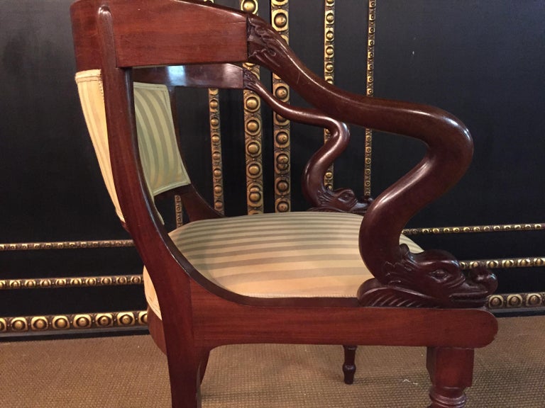 French Empire Armchair, Solid Mahogany, 18001810, Shellac Polish For