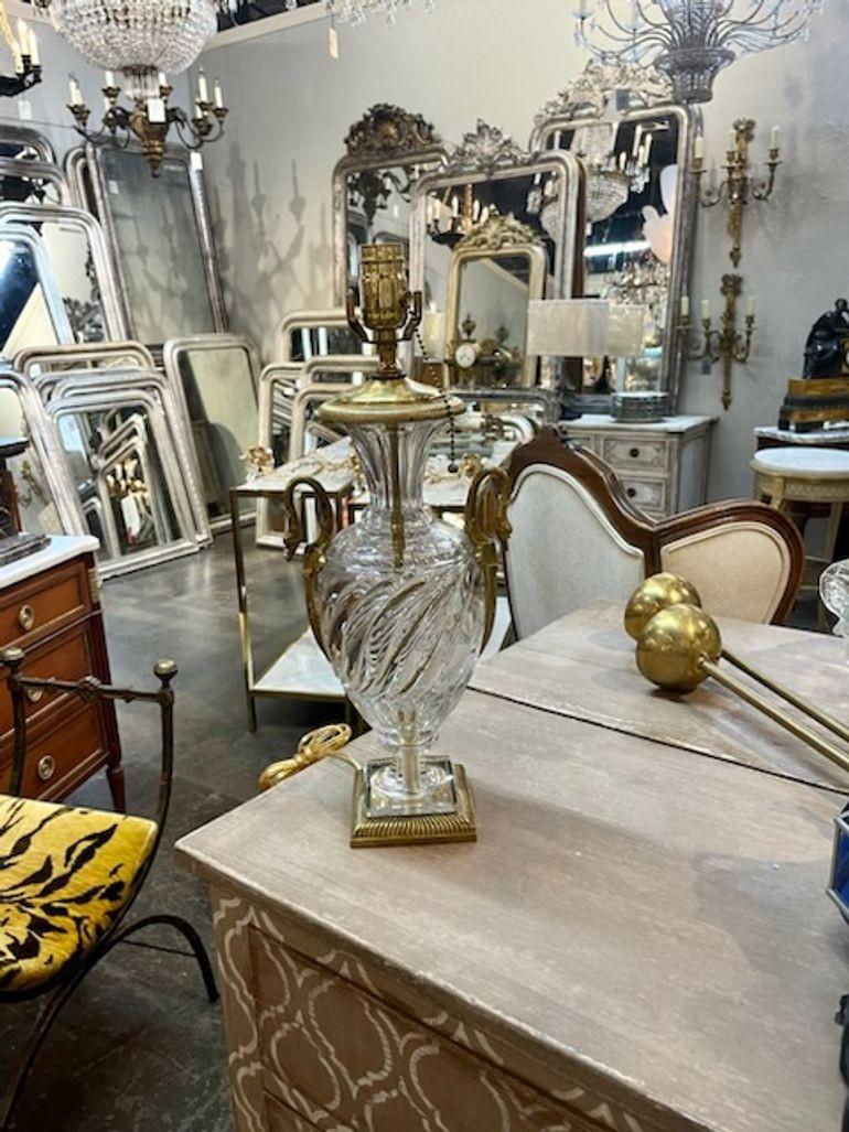 French Empire Baccarat Style Crystal and Bronze Lamp In Good Condition For Sale In Dallas, TX