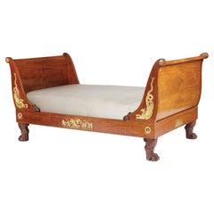 French Empire Bed in 19th Century Veneered Wood