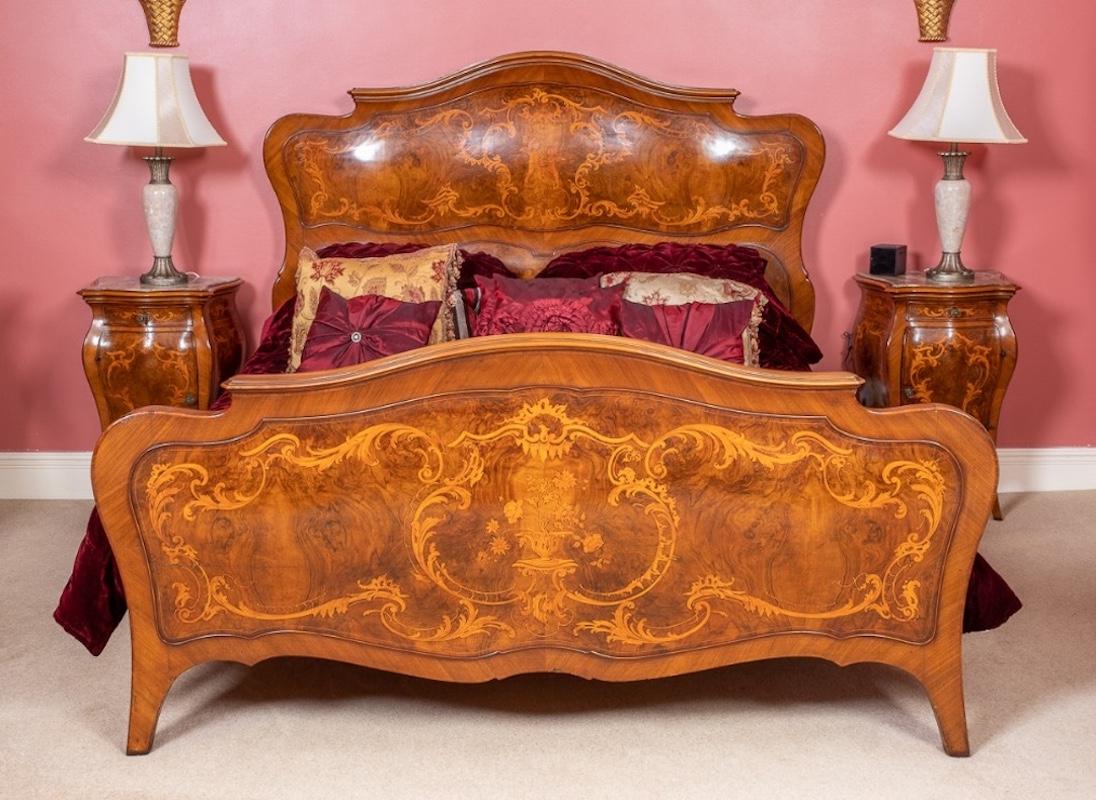 This Suite Comprises of a Large Gentleman's Wardrobe, a Ladies Wardrobe, Super King Size Bed. Marble Top Commode and a Pair of Marble Top Bedside Cabinets.
Circa 1870
The Whole of the Suite Being of a Serpentine and Bombe Form, this being the Most