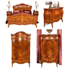 Suite de chambre à coucher Empire en noyer Tables de nuit Lit Commode 1870