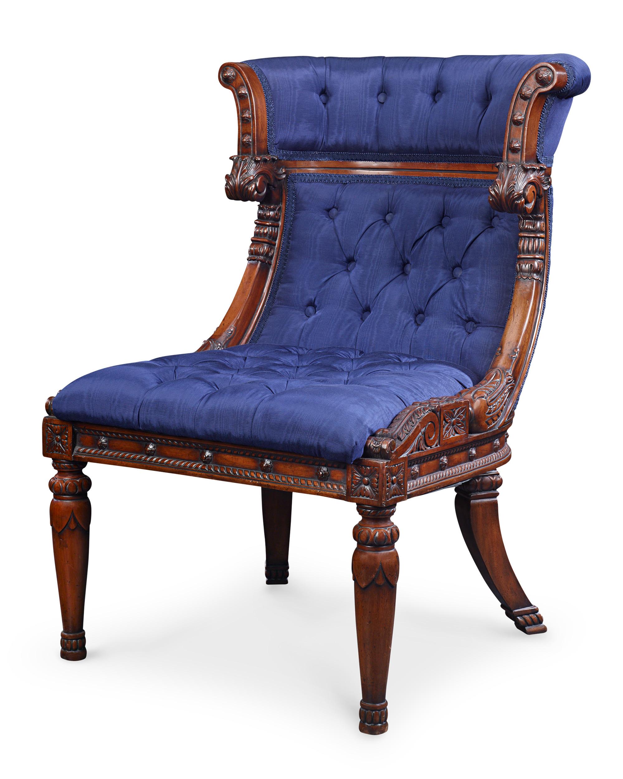 Carved French Empire Bergère Chairs For Sale
