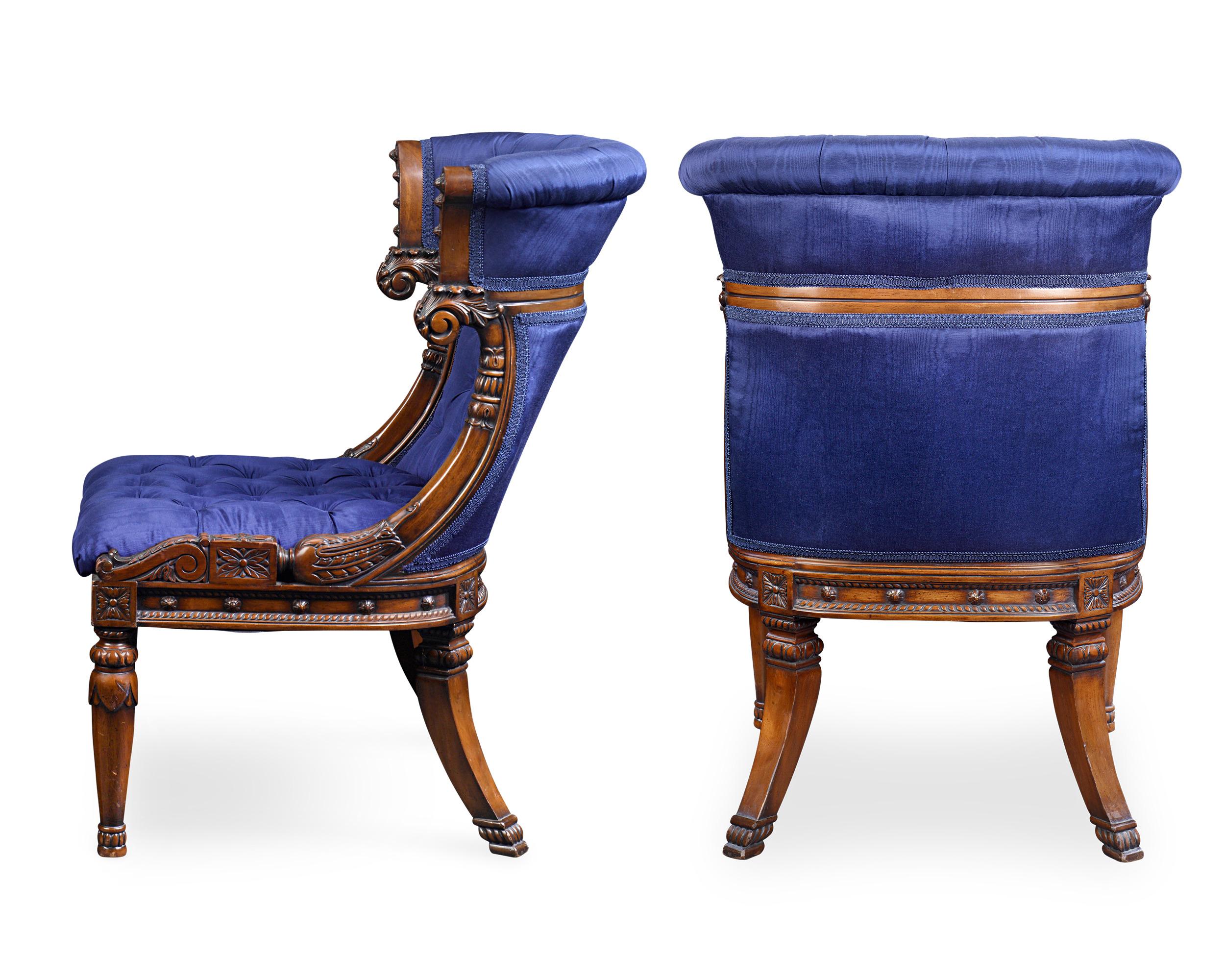 Upholstery French Empire Bergère Chairs For Sale