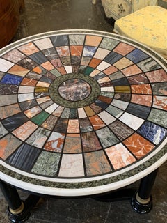 French Empire Black Lacquered Center Table with Specimen Marble Top