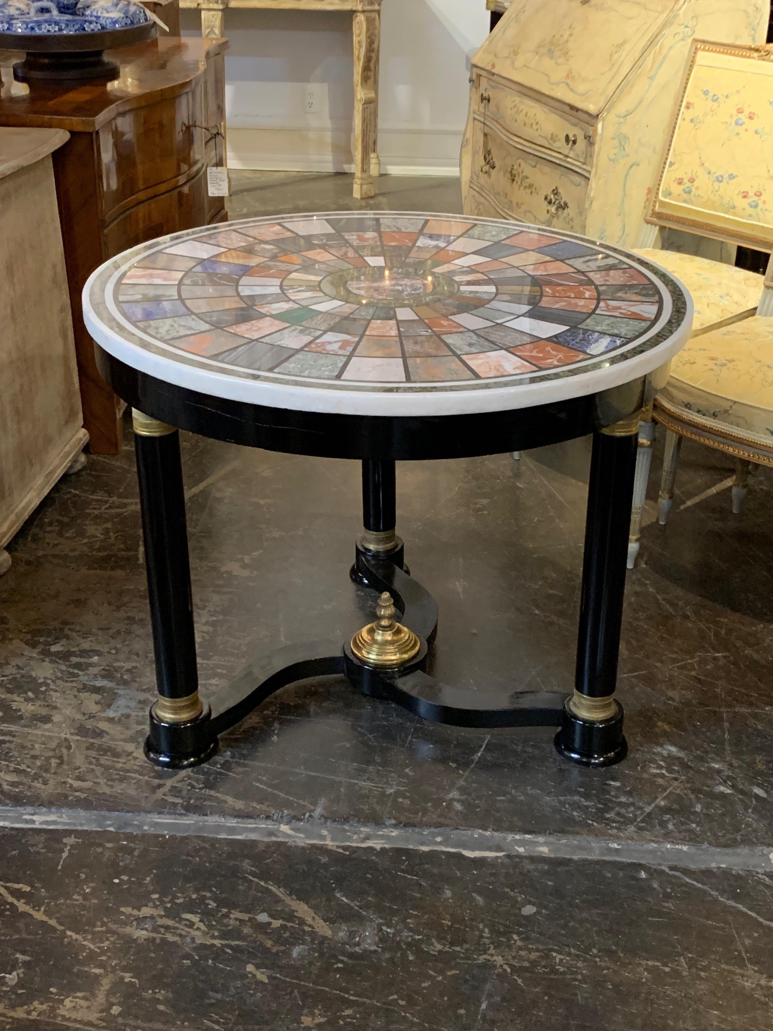 20th Century French Empire Black Lacquered Center Table with Specimen Marble Top