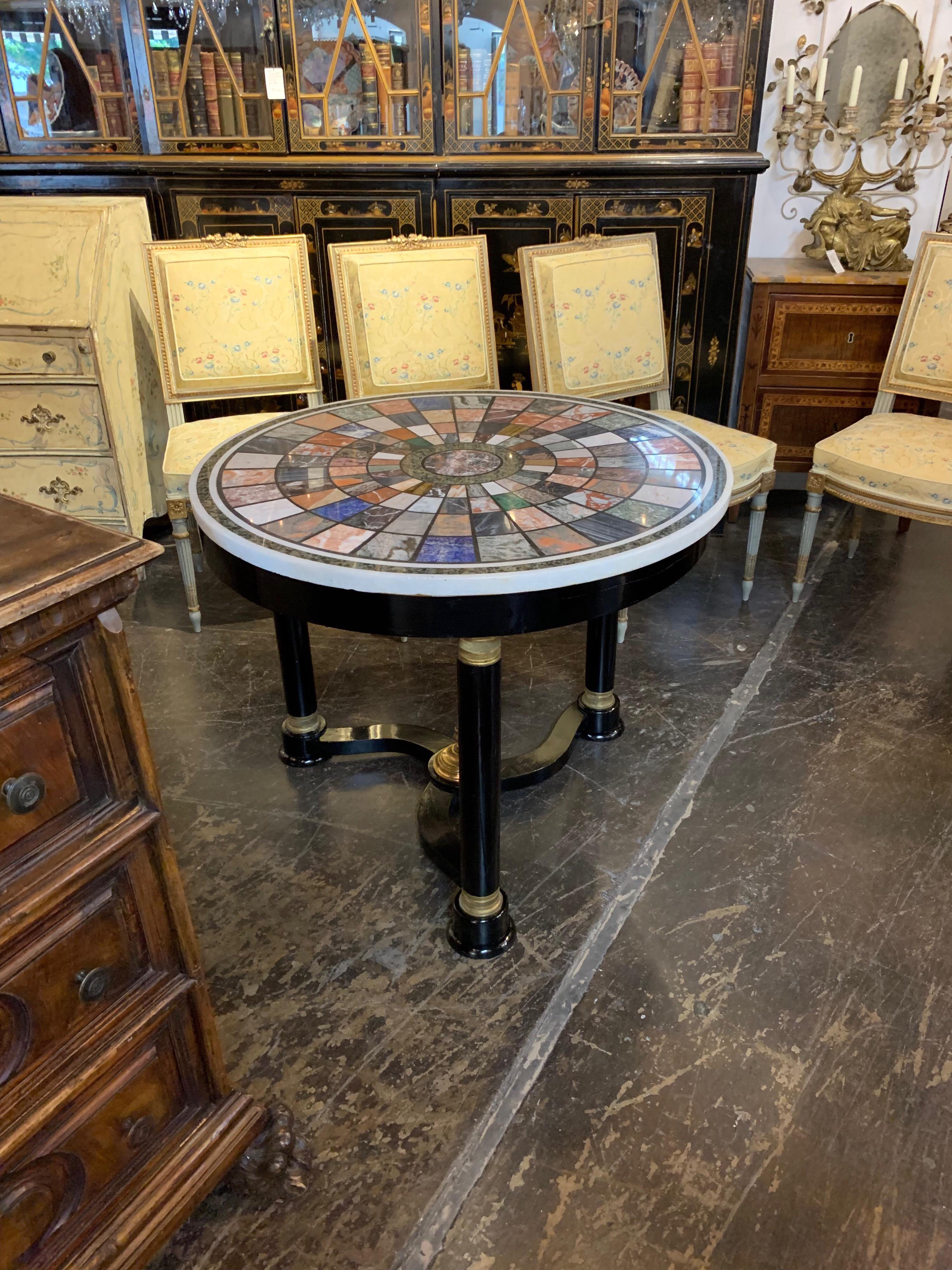 French Empire Black Lacquered Center Table with Specimen Marble Top 1