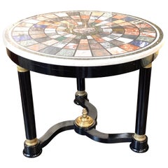 French Empire Black Lacquered Center Table with Specimen Marble Top