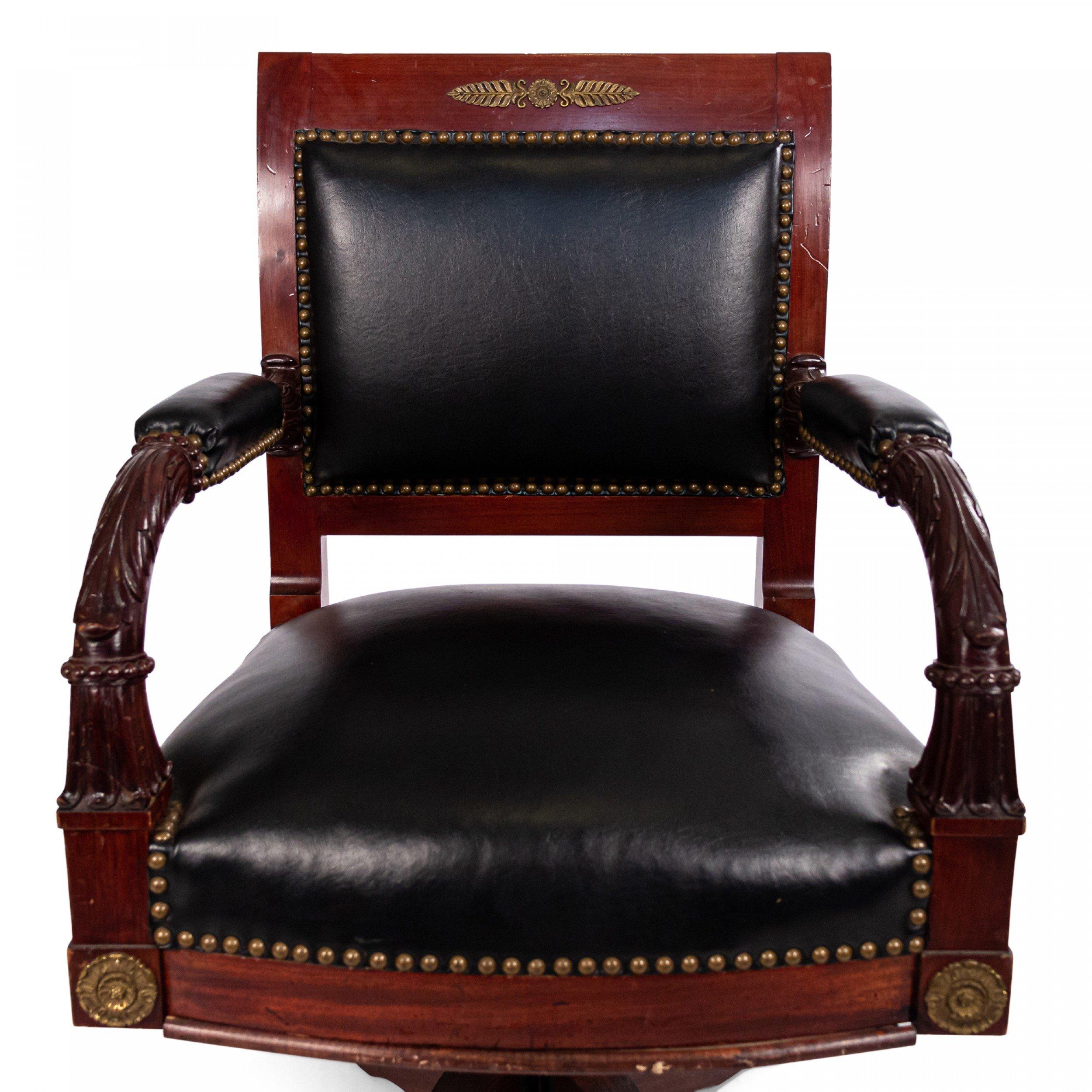 French Empire Black Leather Swivel Chair For Sale 3