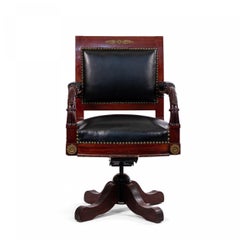 French Empire Black Leather Swivel Chair