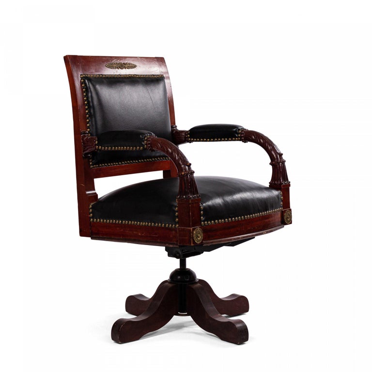French Empire Black Leather Swivel Chair For Sale At 1stdibs