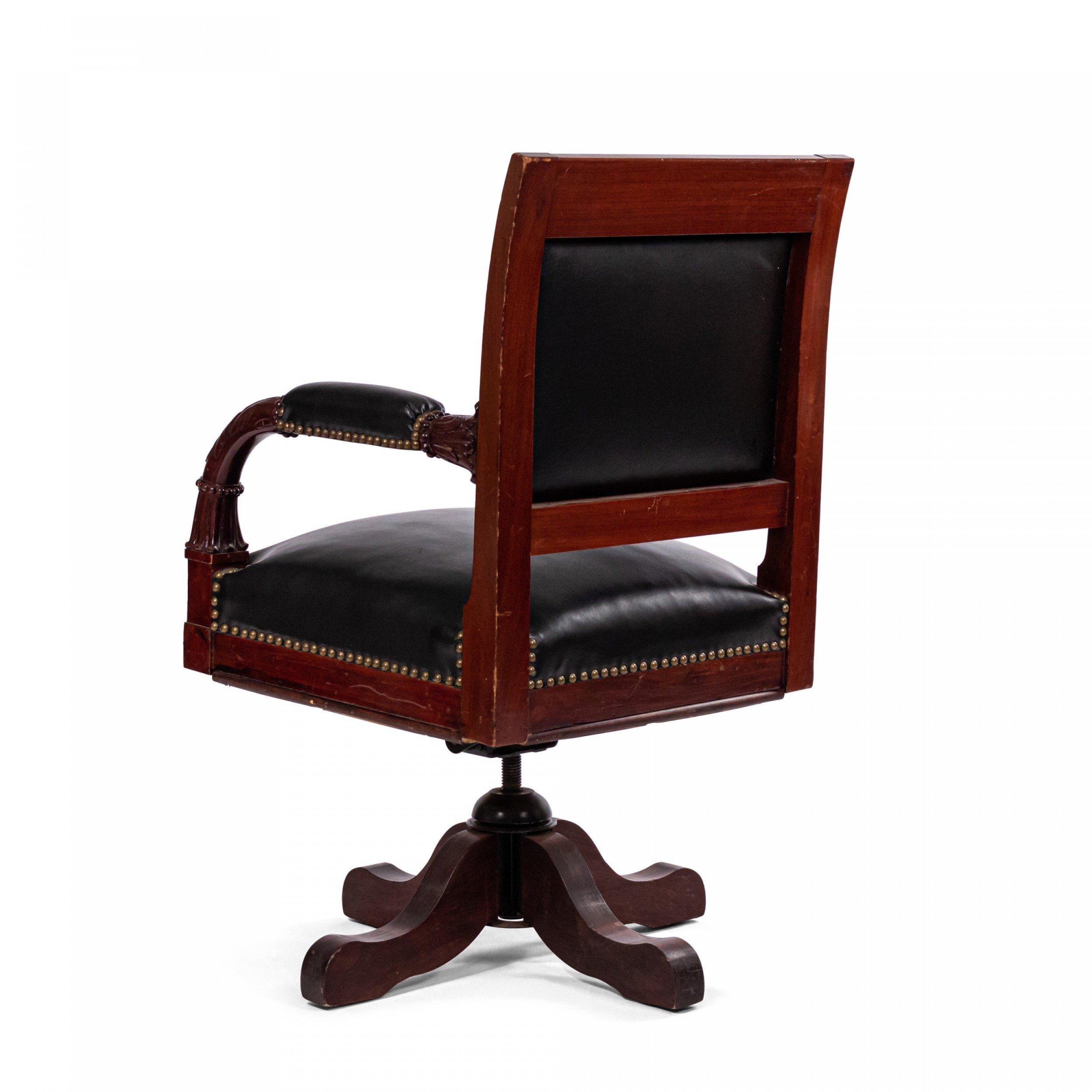 19th Century French Empire Black Leather Swivel Chair For Sale