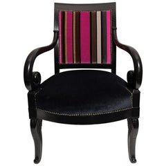 French Empire Black Painted Armchair